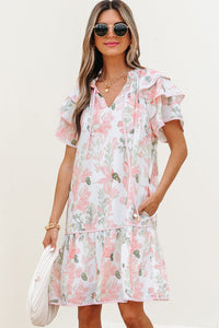 Pink Floral Contrast Edge Layered Short Sleeve Mini Dress | Arrow Boutique | | Arrow Women's Boutique
