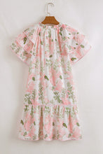 Load image into Gallery viewer, Pink Floral Contrast Edge Layered Short Sleeve Mini Dress | Arrow Boutique | | Arrow Women&#39;s Boutique