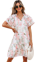 Load image into Gallery viewer, Pink Floral Contrast Edge Layered Short Sleeve Mini Dress | Arrow Boutique | | Arrow Women&#39;s Boutique