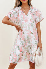 Load image into Gallery viewer, Pink Floral Contrast Edge Layered Short Sleeve Mini Dress | Arrow Boutique | | Arrow Women&#39;s Boutique