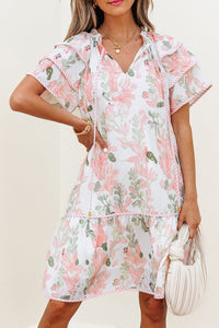 Pink Floral Contrast Edge Layered Short Sleeve Mini Dress | Arrow Boutique | | Arrow Women's Boutique
