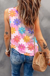 Pink Floral Print Round Neck Sleeveless Top | Arrow Boutique | | Arrow Women's Boutique