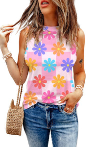 Pink Floral Print Round Neck Sleeveless Top | Arrow Boutique | | Arrow Women's Boutique