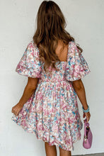 Load image into Gallery viewer, Pink Floral Puff Sleeve Square Neck Smock Ruffled Dress | Arrow Boutique | | Arrow Women&#39;s Boutique