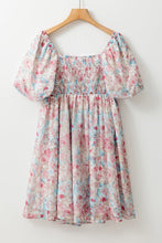 Load image into Gallery viewer, Pink Floral Puff Sleeve Square Neck Smock Ruffled Dress | Arrow Boutique | | Arrow Women&#39;s Boutique