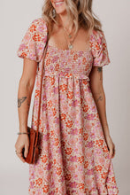 Load image into Gallery viewer, Pink Floral Square Neck Knotted Ruffle Midi Dress | Arrow Boutique | | Arrow Women&#39;s Boutique