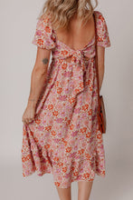 Load image into Gallery viewer, Pink Floral Square Neck Knotted Ruffle Midi Dress | Arrow Boutique | | Arrow Women&#39;s Boutique