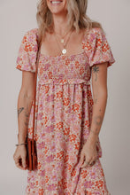 Load image into Gallery viewer, Pink Floral Square Neck Knotted Ruffle Midi Dress | Arrow Boutique | | Arrow Women&#39;s Boutique