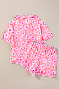 Pink Flower Print Short Sleeve Shirt Pajamas Set | Arrow Boutique | | Arrow Women's Boutique