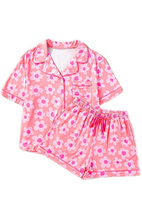 Pink Flower Print Short Sleeve Shirt Pajamas Set | Arrow Boutique | | Arrow Women's Boutique