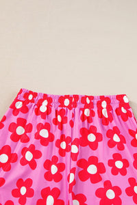 Pink Flower Print Short Sleeve Shirt Pajamas Set | Arrow Boutique | | Arrow Women's Boutique