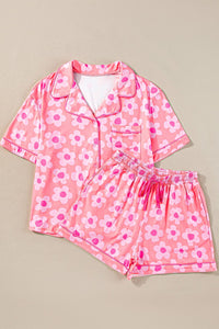 Pink Flower Print Short Sleeve Shirt Pajamas Set | Arrow Boutique | | Arrow Women's Boutique