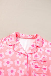 Pink Flower Print Short Sleeve Shirt Pajamas Set | Arrow Boutique | | Arrow Women's Boutique