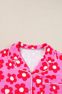 Pink Flower Print Short Sleeve Shirt Pajamas Set | Arrow Boutique | | Arrow Women's Boutique