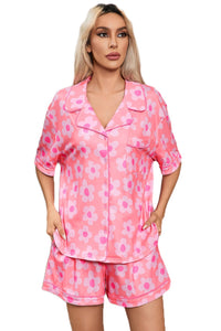 Pink Flower Print Short Sleeve Shirt Pajamas Set | Arrow Boutique | | Arrow Women's Boutique