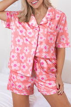 Load image into Gallery viewer, Pink Flower Print Short Sleeve Shirt Pajamas Set | Arrow Boutique | Pink S 95%Polyester+5%Elastane | Arrow Women&#39;s Boutique