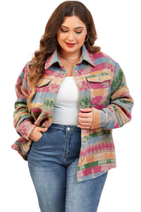 Pink Plus Size Aztec Printed Flap Pocket Shacket | Arrow Boutique | | Arrow Women's Boutique