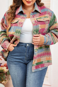 Pink Plus Size Aztec Printed Flap Pocket Shacket | Arrow Boutique | | Arrow Women's Boutique