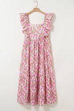 Load image into Gallery viewer, Pink Plus Size Ruffle Trim Square Neck High Waist Floral Maxi Dress | Arrow Boutique | | Arrow Women&#39;s Boutique