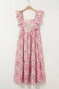 Pink Plus Size Ruffle Trim Square Neck High Waist Floral Maxi Dress | Arrow Boutique | | Arrow Women's Boutique