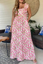 Load image into Gallery viewer, Pink Plus Size Ruffle Trim Square Neck High Waist Floral Maxi Dress | Arrow Boutique | Pink 1X 100%Polyester | Arrow Women&#39;s Boutique