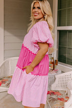 Load image into Gallery viewer, Pink Ricrac Block Accent Puff Short Sleeve Flowy Plus Dress | Arrow Boutique | | Arrow Women&#39;s Boutique