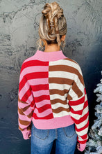 Load image into Gallery viewer, Pink Stripe Color Block High Neck Drop Shoulder Loose Sweater | Arrow Boutique | | Arrow Women&#39;s Boutique