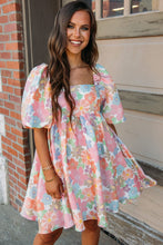 Load image into Gallery viewer, Pink Summer Floral Square Neck Puff Sleeve Babydoll Dress | Arrow Boutique | | Arrow Women&#39;s Boutique
