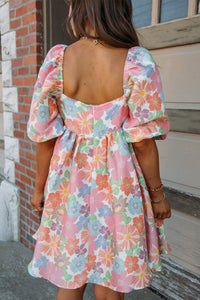 Pink Summer Floral Square Neck Puff Sleeve Babydoll Dress | Arrow Boutique | | Arrow Women's Boutique