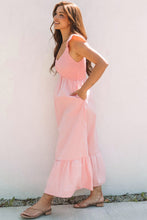 Load image into Gallery viewer, Pink V Neck Flutter Sleeve Smocked Bodice High Waist Ruffle Maxi Dress | Arrow Boutique | | Arrow Women&#39;s Boutique