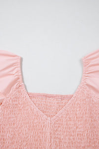 Pink V Neck Flutter Sleeve Smocked Bodice High Waist Ruffle Maxi Dress | Arrow Boutique | | Arrow Women's Boutique