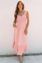 Load image into Gallery viewer, Pink V Neck Flutter Sleeve Smocked Bodice High Waist Ruffle Maxi Dress | Arrow Boutique | | Arrow Women&#39;s Boutique