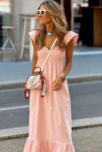 Load image into Gallery viewer, Pink V Neck Flutter Sleeve Smocked Bodice High Waist Ruffle Maxi Dress | Arrow Boutique | | Arrow Women&#39;s Boutique