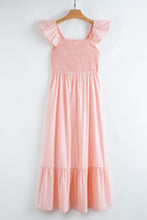 Load image into Gallery viewer, Pink V Neck Flutter Sleeve Smocked Bodice High Waist Ruffle Maxi Dress | Arrow Boutique | | Arrow Women&#39;s Boutique