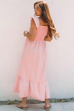 Load image into Gallery viewer, Pink V Neck Flutter Sleeve Smocked Bodice High Waist Ruffle Maxi Dress | Arrow Boutique | | Arrow Women&#39;s Boutique