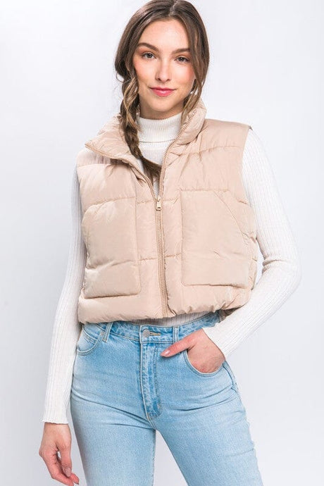 Puffer Vest With Pockets | Love Tree | KHAKI S | Arrow Women's Boutique