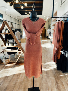 Rib Knit Sweater Midi Dress with Side Slit Rib Knit Sweater Midi Dress with Side Slit
