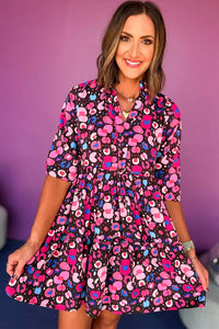 Rose Abstract Print V Neck Collared Half Sleeve Short Dress | Arrow Boutique | | Arrow Women's Boutique