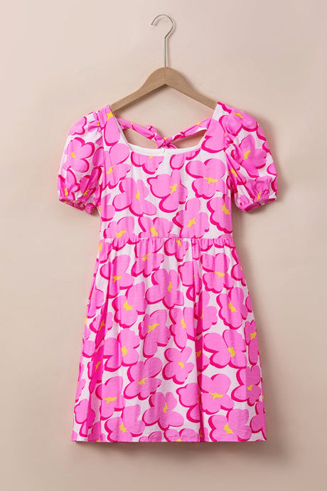 Rose Floral Print Square Neck Empire Waist Flowy Dress | Arrow Boutique | Rose S 81%Viscose+19%Polyamide | Arrow Women's Boutique