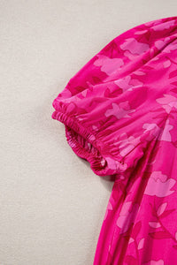 Rose Red Floral Print Pleated Drawstring Flowy Midi Dress | Arrow Boutique | | Arrow Women's Boutique