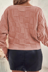 Rose Tan Solid Checkered Textured Knit Plus Size Sweater | Arrow Boutique | | Arrow Women's Boutique