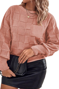 Rose Tan Solid Checkered Textured Knit Plus Size Sweater | Arrow Boutique | | Arrow Women's Boutique