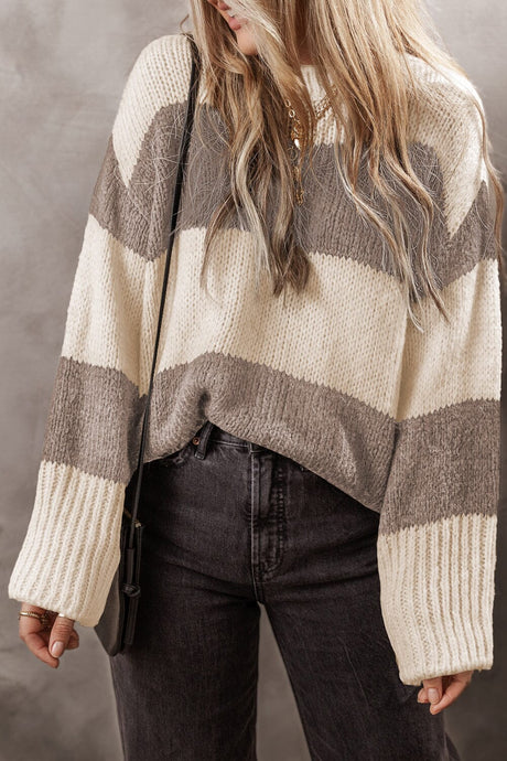 Simply Taupe Colorblock Loose Pullover Sweater | Arrow Boutique | Simply Taupe S 33%Acrylic+27%Polyester+25%Cotton+15%Polyamide | Arrow Women's Boutique