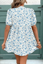 Load image into Gallery viewer, Sky Blue Floral Contrast Bow Puff Sleeve Mini Dress | Arrow Boutique | | Arrow Women&#39;s Boutique