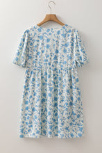 Load image into Gallery viewer, Sky Blue Floral Contrast Bow Puff Sleeve Mini Dress | Arrow Boutique | | Arrow Women&#39;s Boutique