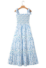 Load image into Gallery viewer, Sky Blue Floral Smocked Tied Straps A-Lined Tiered Maxi Dress | Arrow Boutique | | Arrow Women&#39;s Boutique