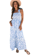 Load image into Gallery viewer, Sky Blue Floral Smocked Tied Straps A-Lined Tiered Maxi Dress | Arrow Boutique | | Arrow Women&#39;s Boutique