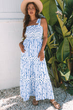 Load image into Gallery viewer, Sky Blue Floral Smocked Tied Straps A-Lined Tiered Maxi Dress | Arrow Boutique | | Arrow Women&#39;s Boutique