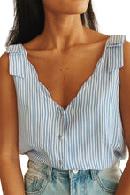 Load image into Gallery viewer, Sky Blue Stripe Scalloped V Neck Buttoned Tank Top | Arrow Boutique | | Arrow Women&#39;s Boutique