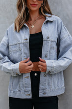Load image into Gallery viewer, Sky Blue Stripe Washed Oversize Pocketed Denim Jacket | Arrow Boutique | | Arrow Women's Boutique